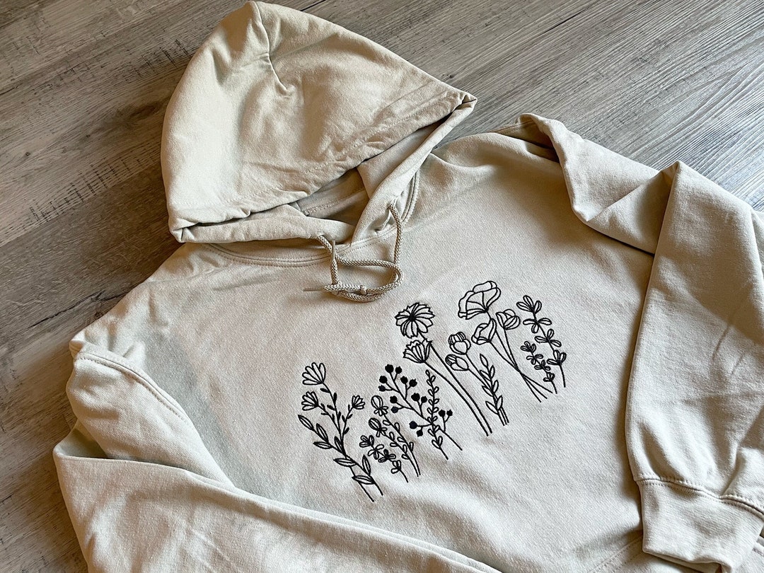 Wildflowers Embroidered Hoodie Flower Hoodie Floral Hoodie Botanical