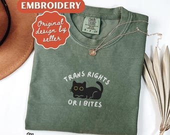 Trans Rights or I Bites Embroidered Shirt Trans Rights Shirt Gay Rights Top LGBTQIA Pride Trans Kids Protect Trans Lives Funny Queer Shirt