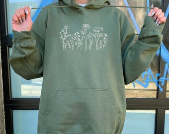 Wildflowers Embroidered Hoodie Flower Hoodie Floral Hoodie