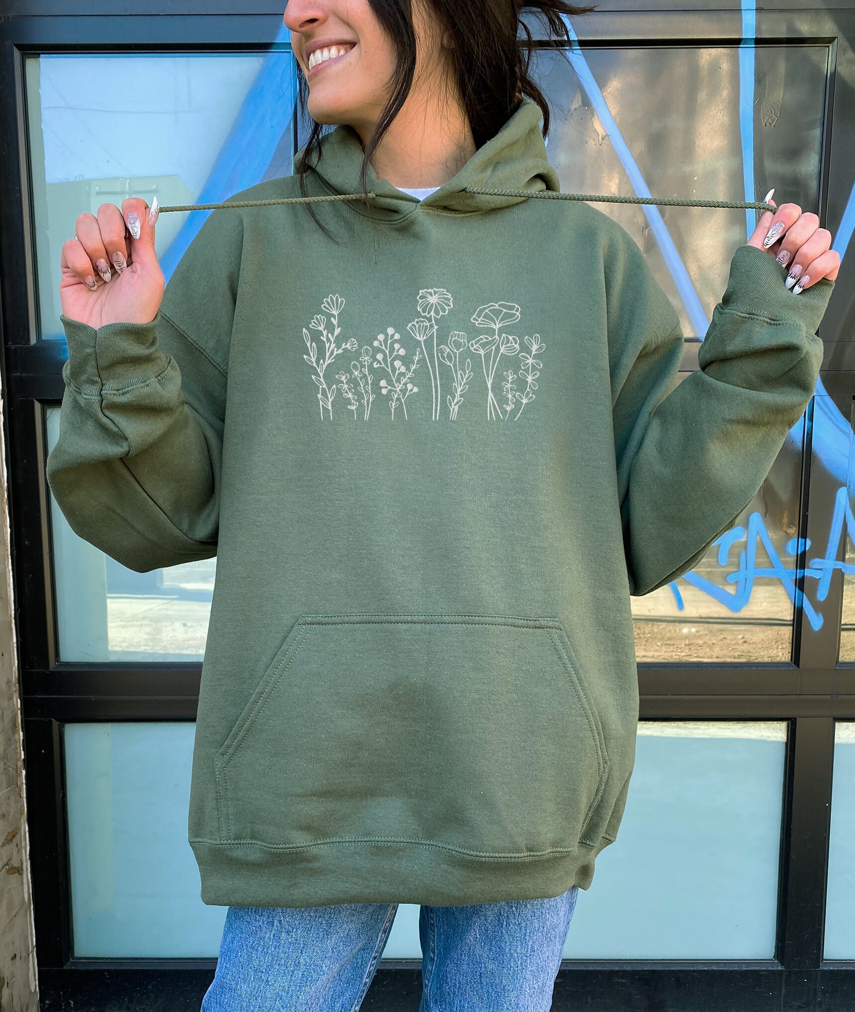 Wildflowers Embroidered Hoodie Flower Hoodie Floral Hoodie