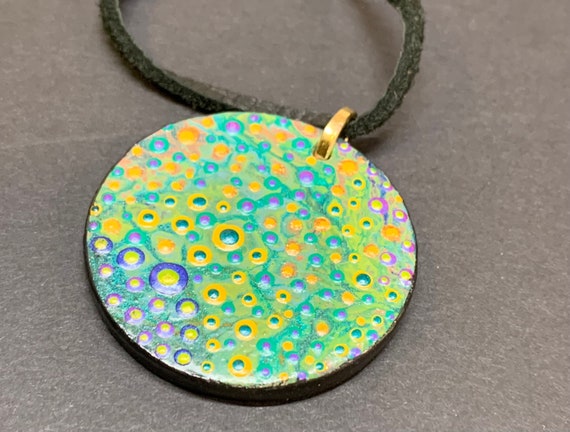 Handpainted poker chip pendant - on leather necklace - - perfect gift for art lover!