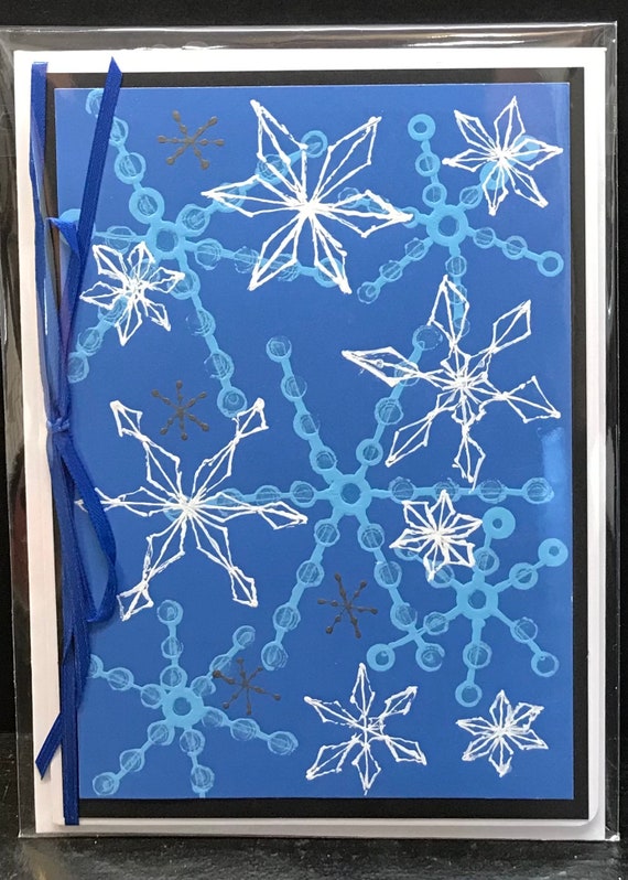 5 Handpainted Winter Holiday cards - Snowflake Set - blank inside -