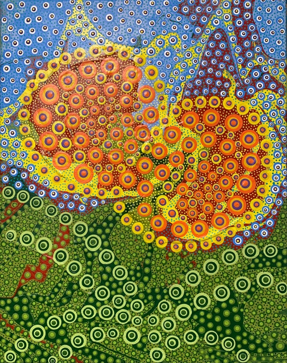 Angry Sunflowers - Abstract Dot Art by Marti Reckless Simmons