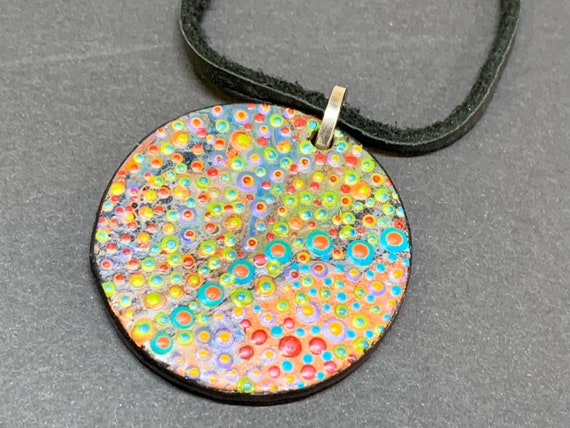 Handpainted poker chip pendant - on leather necklace  - perfect gift for art lover!