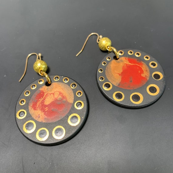 Handpainted poker chip earrings - perfect gift for art lover!