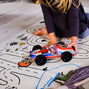 Tapis de salle de jeux, tapis bio pour chambre de bébé, tapis de jeu Montessori pour enfants à imprimé ville, chambre de garçon, modèle réduit de voiture City, tapis Matchbox Road Hot Wheels