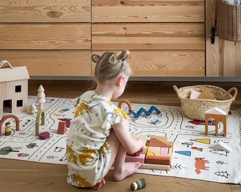 Organic Cotton Play Rug: Montessori City Road Map