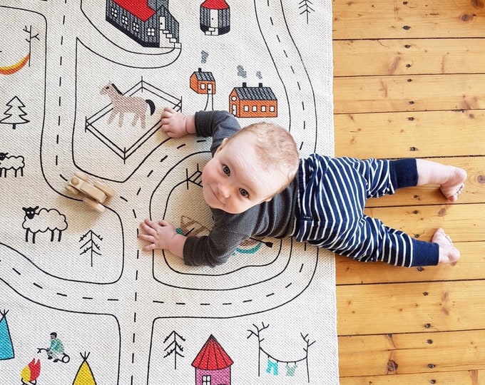 Baby Play Mat: Organic Cotton Road Design for Baby Room