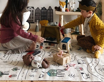 City Road Play Rug: Organic Cotton Montessori Nursery Carpet, Non-Toxic Toy Car Mat for Kids Room, GOTS Certified, Handwoven Floor Decor