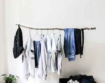 Custom Hanging Branch Clothing Rack: Rustic Wardrobe Organizer