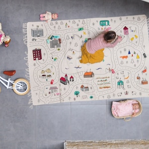 Grand tapis Montessori non toxique, tapis pour chambre de bébé, tapis de jeu de route en coton bio pour enfants, salle de jeux pour garçons, modèle réduit de voiture de ville, tapis de voiture miniature