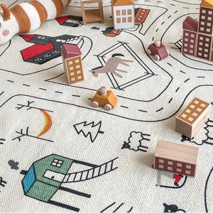 Grand tapis bio de salle de jeu Montessori, tapis pour garçons, tapis non toxique pour chambre de bébé, jeu d'impression de ville pour enfants, modèle réduit de voiture de ville, petite voiture de route
