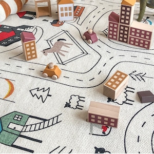 Biobaumwolle Spielteppich, Kinderteppich, Spielmatte, Autoteppich, Spielstraße, Montessori Teppich, Stadtteppich, Waldorf, Schadstoffgeprüft