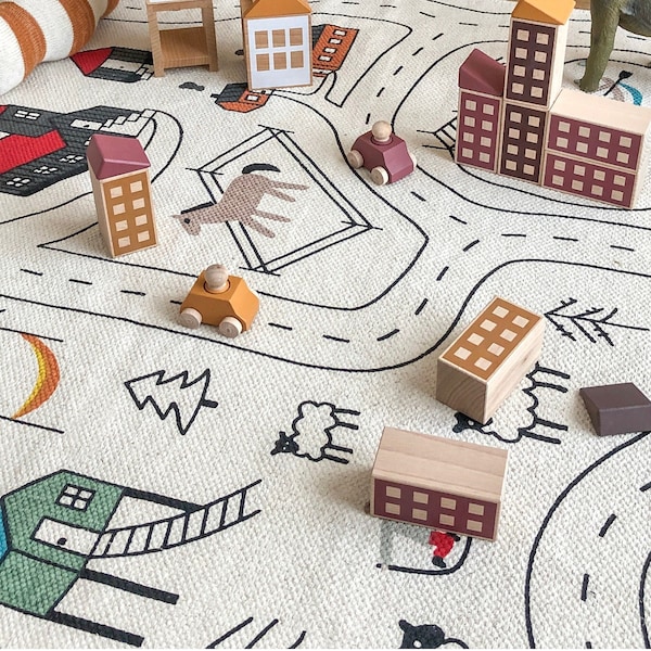 Spielteppich BIO / Kinderteppich / Spielmatte / Autoteppich / Spielstraße / Montessori Teppich / Stadtteppich / Waldorf / Schadstoffgeprüft