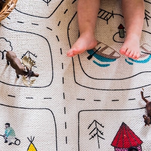 Bio Kinder Stadt Print Spielmatte, Montessori Jungen Teppich, Ungiftiger Baby Kinderzimmer Teppich, Kinder Stadt Print spielen, Modellauto Stadt, Spielzeug Road Runner