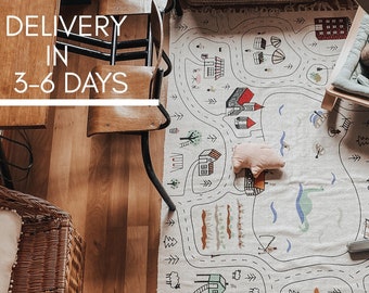 Organic Cotton Playroom Rug: Montessori City Road Map
