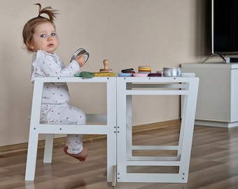 Transformable Helper Tower 2 in 1 - Table / Chair, Convertible Kitchen Kids Learning Step, Toddler Helper Tower, First Birthday