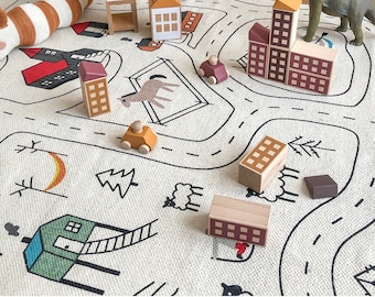 Grand tapis de jeu bio, tapis de chambre d'enfant, tapis Montessori, tapis de jeu, tapis pour enfants, tapis pour enfants, tapis de route, tapis de voiture, tapis de jeu, tapis de ville