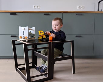 Cabrio Helfer Turm 2 in 1 - Tisch / Stuhl, Montessori Küche Kinder Klapp Schritt Hocker, faltbarer Kleinkind Lernturm, erster Geburtstag