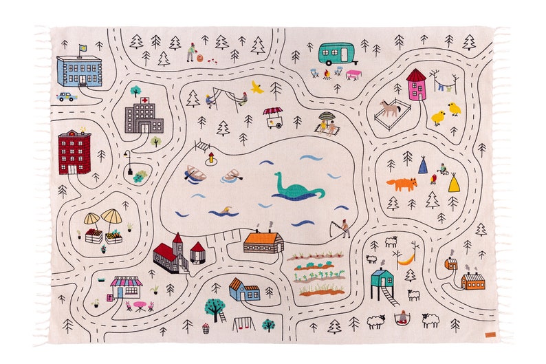 Grand tapis de jeu bio pour enfants, tapis de route pour salle de jeux Montessori, tapis de ville en coton pour chambre de bébé, salle d'activités de bébé garçon, tapis de sol neutre pour voiture image 3