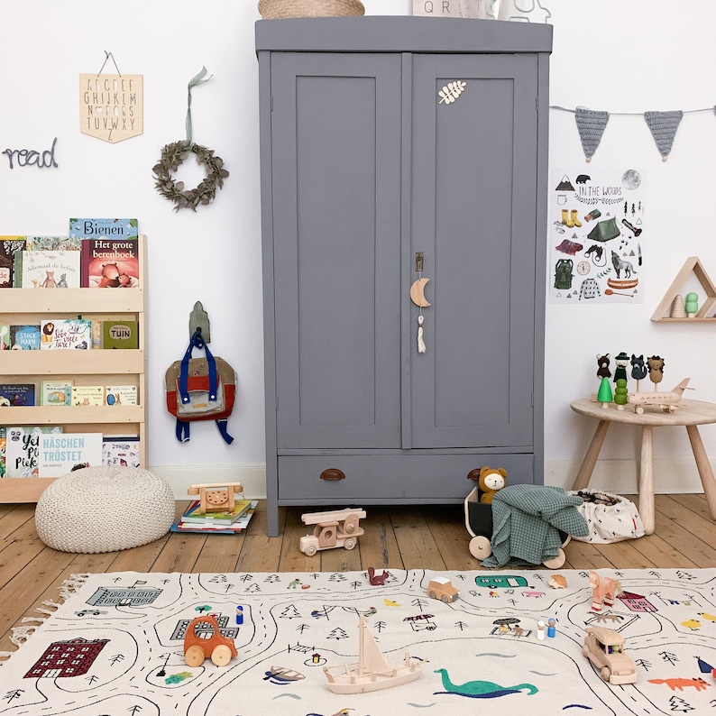 Large Playroom Rug, Organic Baby Nursery Carpet, Montessori Kids City