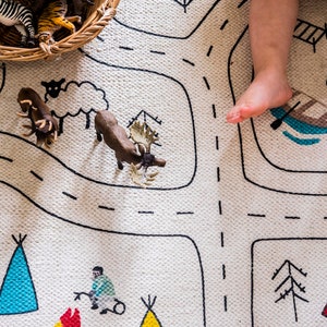 Large Montessori Play Mat, Playroom Rug, Organic Boy Nursery Carpet, Kids City Print Play Mat, Model Car City, Matchbox Road Hot Wheels Rug image 5