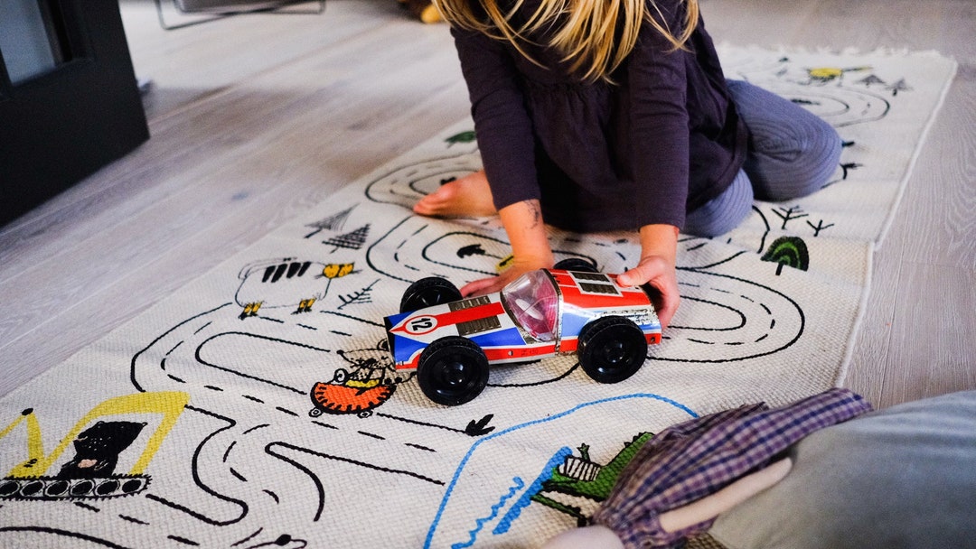 Playroom Rug, Organic Baby Nursery Carpet, Montessori Kids City Print ...