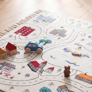 Organic Cotton Car Play Rug: Handwoven City Road Map, Montessori Toy