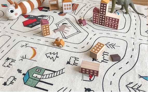 Grand tapis de jeu bio, tapis de chambre d'enfant, tapis Montessori, tapis de jeu, tapis pour enfants, tapis pour enfants, tapis de route, tapis de voiture, tapis de jeu, tapis de ville