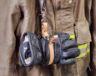 Firefighter NATURAL Leather Adjustable glove straps - Personalizable with your own text