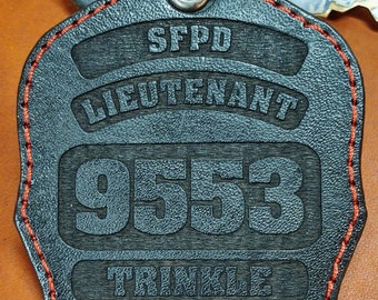 Personalized Firefighter Helmet Shield Keychain: Real Leather