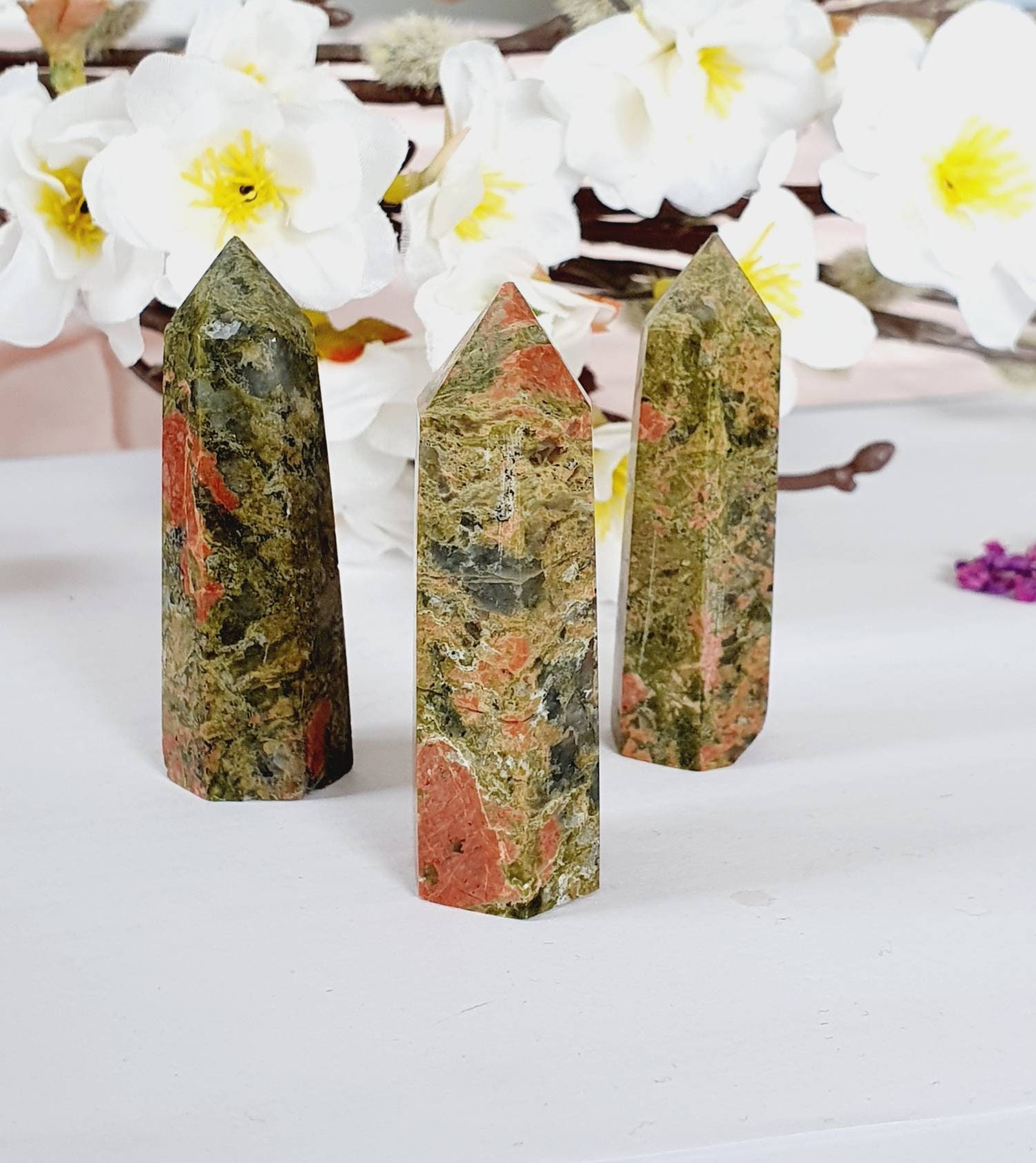 Unakite Pointe Polie, Cristal, Pierre Naturelle, Minéraux, Lithothérapie