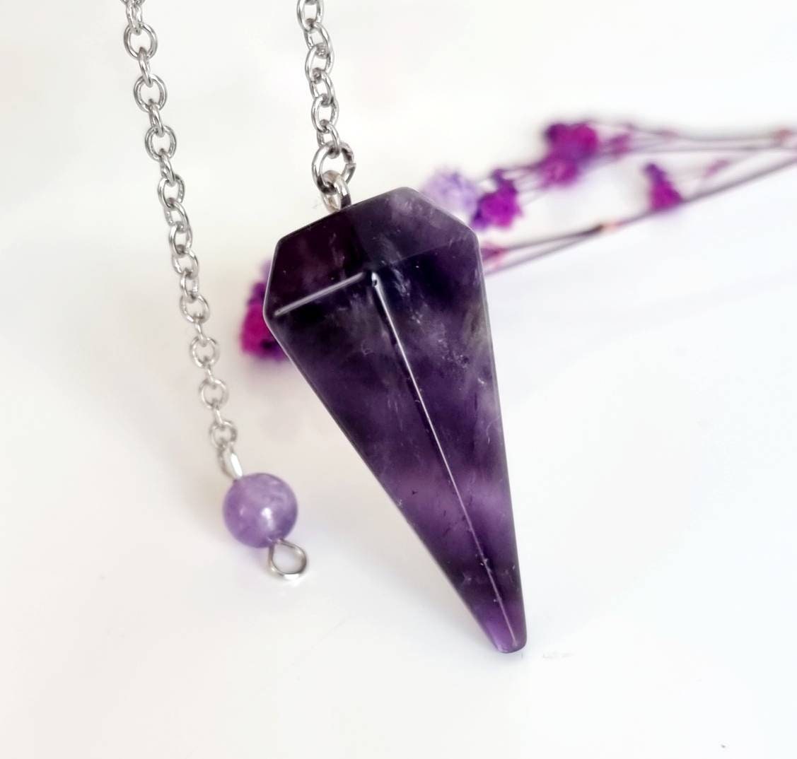Pendule d'améthyste, Pendule de Pierre Naturelle, Cristal, Radiesthésie, Bien-Être