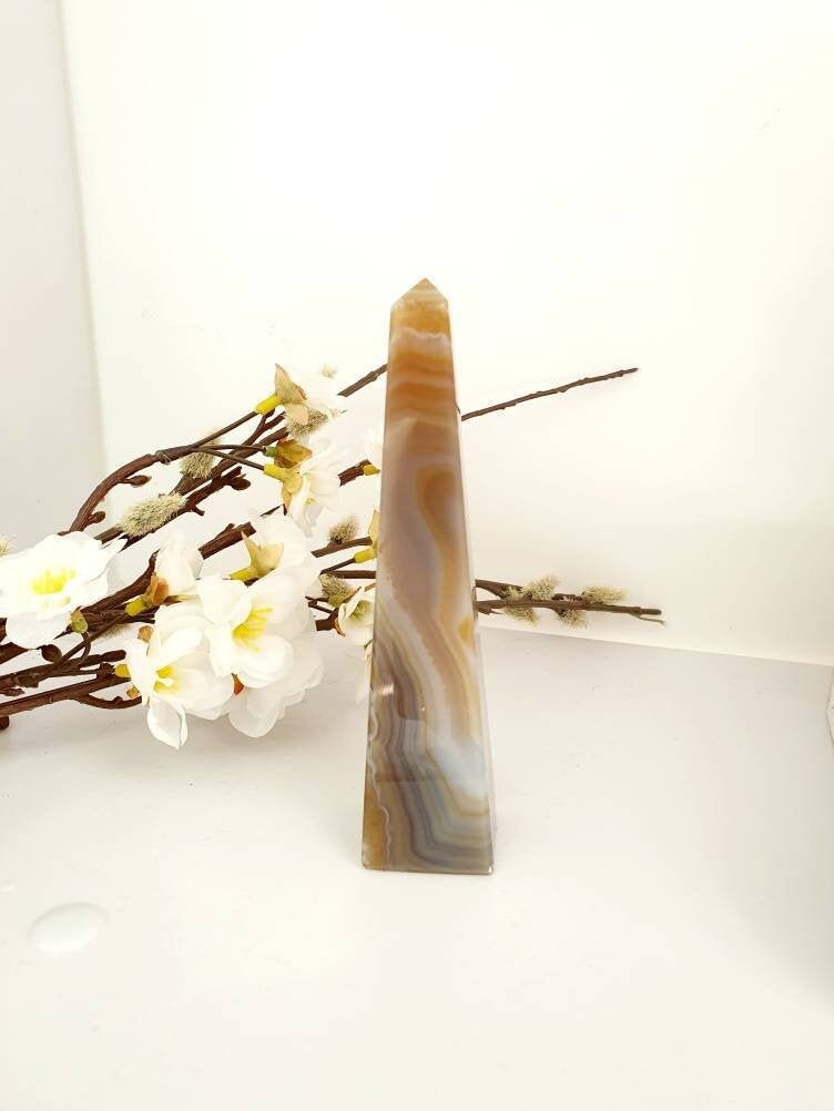Obélisque d'agate Du Brésil, Cristal, Lithothérapie, Bien-Être