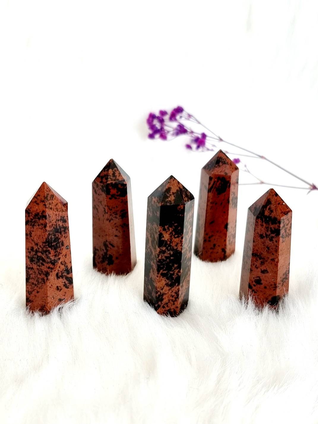 Obsdienne Acajou, Pointe Polie, Minéraux, Lithothérapie, Bien-Être