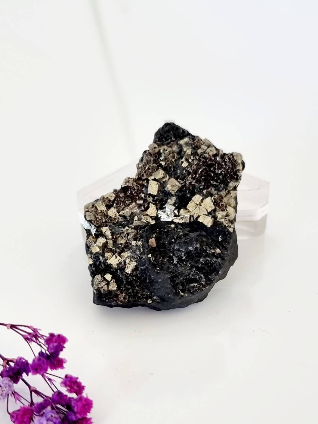 Pyrite Naturelle en Basalte, Pyrite Rare, Piryte in Matrix, Cristal, Minéraux