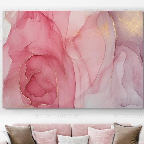Pink Gold Abstract Canvas Print Abstract Wall Art Pink Art Etsy