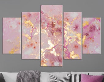 Abstract Wall Art, Abstract Print, Living Room Bed decor, Pink and gold Art, Modern Artwork, Marble decor, Abstract canvas print, Pink Print