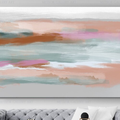 Pink and Yellow Abstract Wall Art Pink Canvas Print Grey Etsy