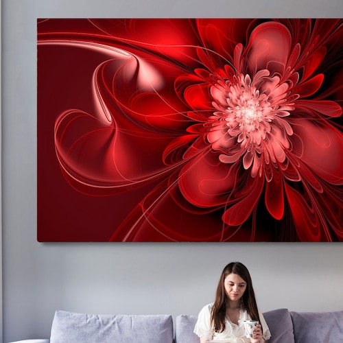 Red Canvas Print Red Wall Art Marble Wall Decor Abstract Etsy