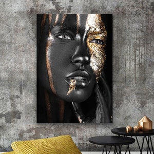 Black And Golden Flower Wall Art Canvas Painting For Living - Temu