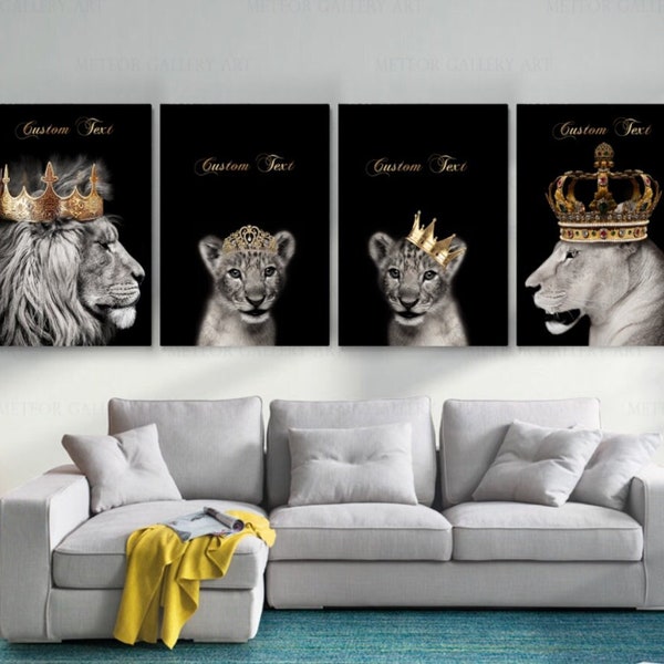 Toile de liaison de la famille des lions, art mural Lion, toile personnalisée, famille des lions personnalisée, cadeau pour une nouvelle maison, toile encadrée, art de la toile de chambre à coucher