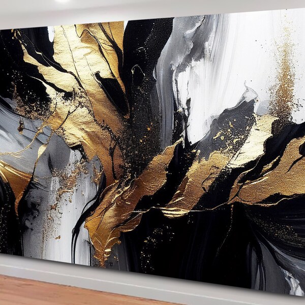 Black and Gold Abstract Art Etsy