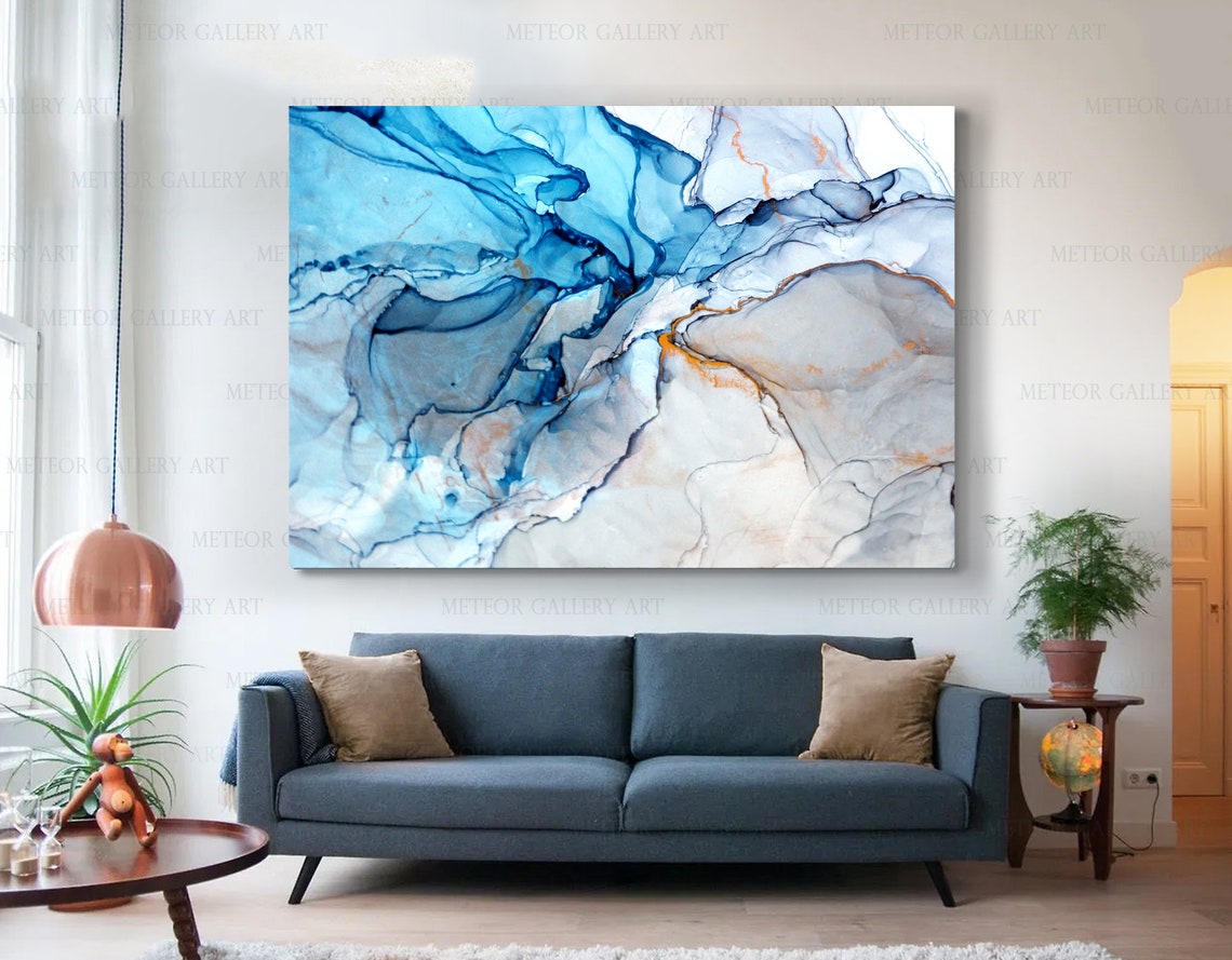 Blue and Grey Art Abstract Wall Art Living Room Decor Blue | Etsy