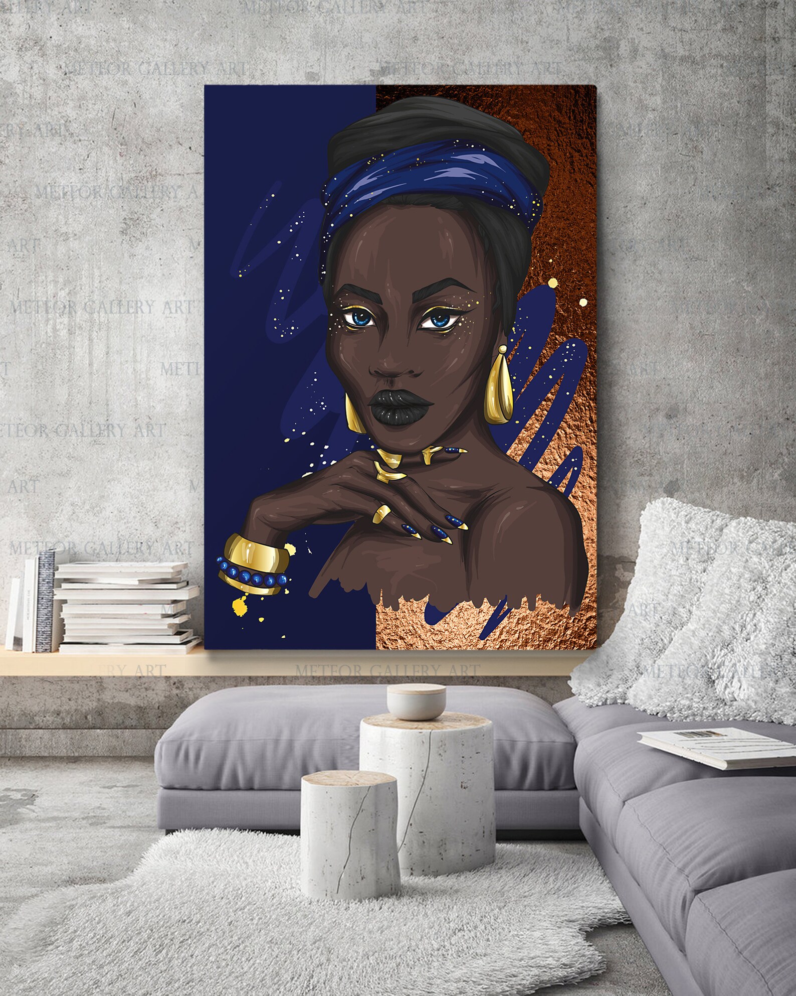 African Art Print African American Art Navy Blue Wall Decor Etsy