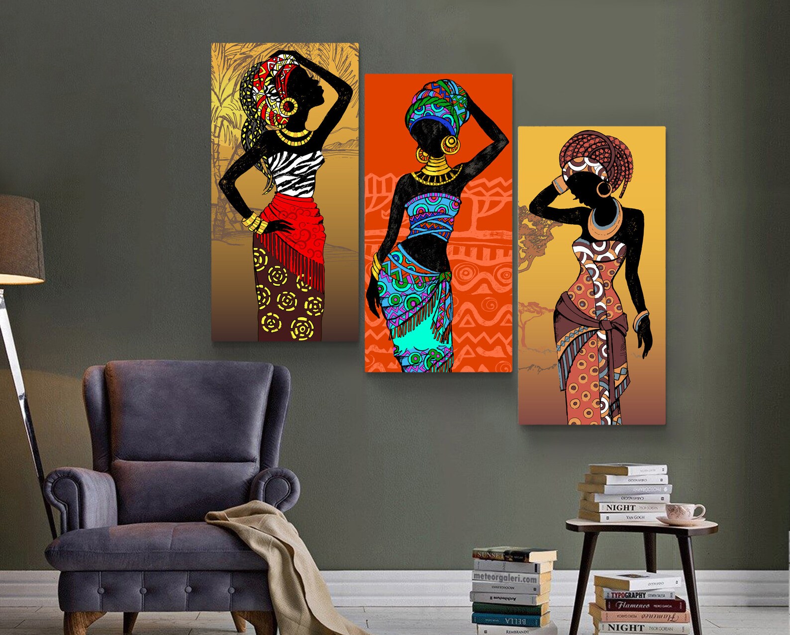 Black Woman Wall Art African Canvas Print Set Of 3 Colorful Etsy