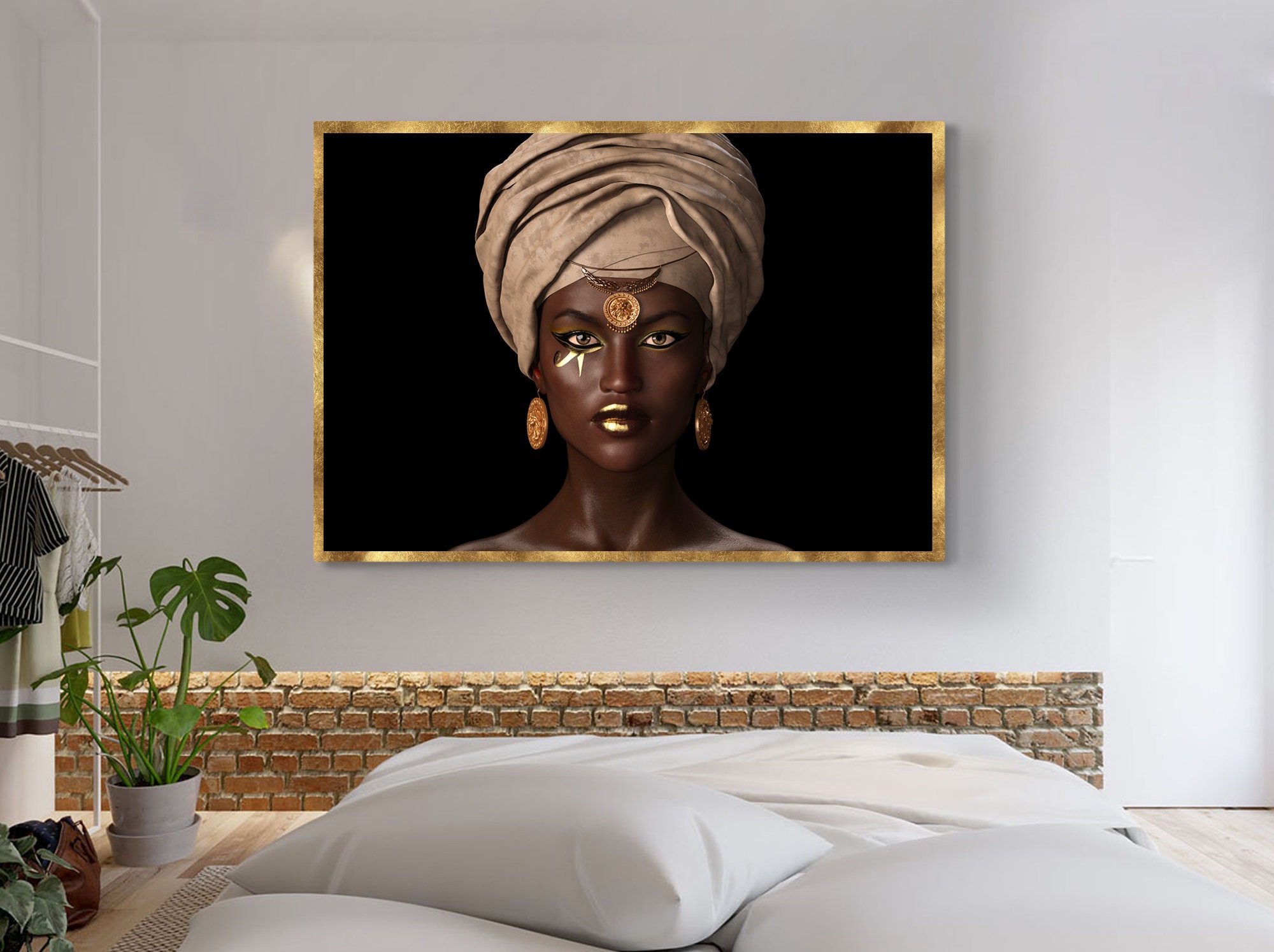 African Wall Art Woman Canvas Print Art Ladies Art Gold and | Etsy