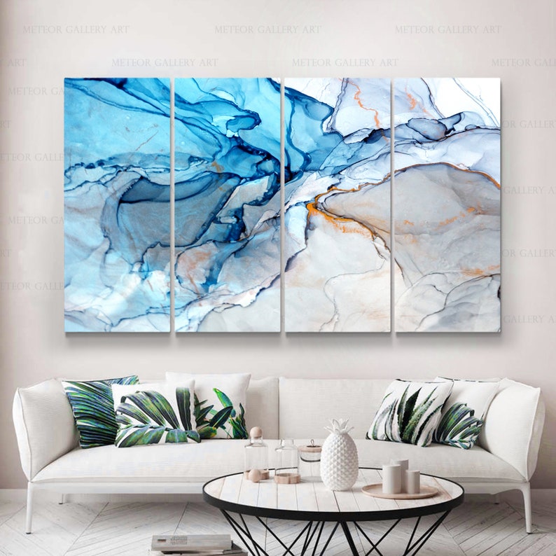 Blue and Grey Art Abstract Wall Art Living Room Decor Blue | Etsy
