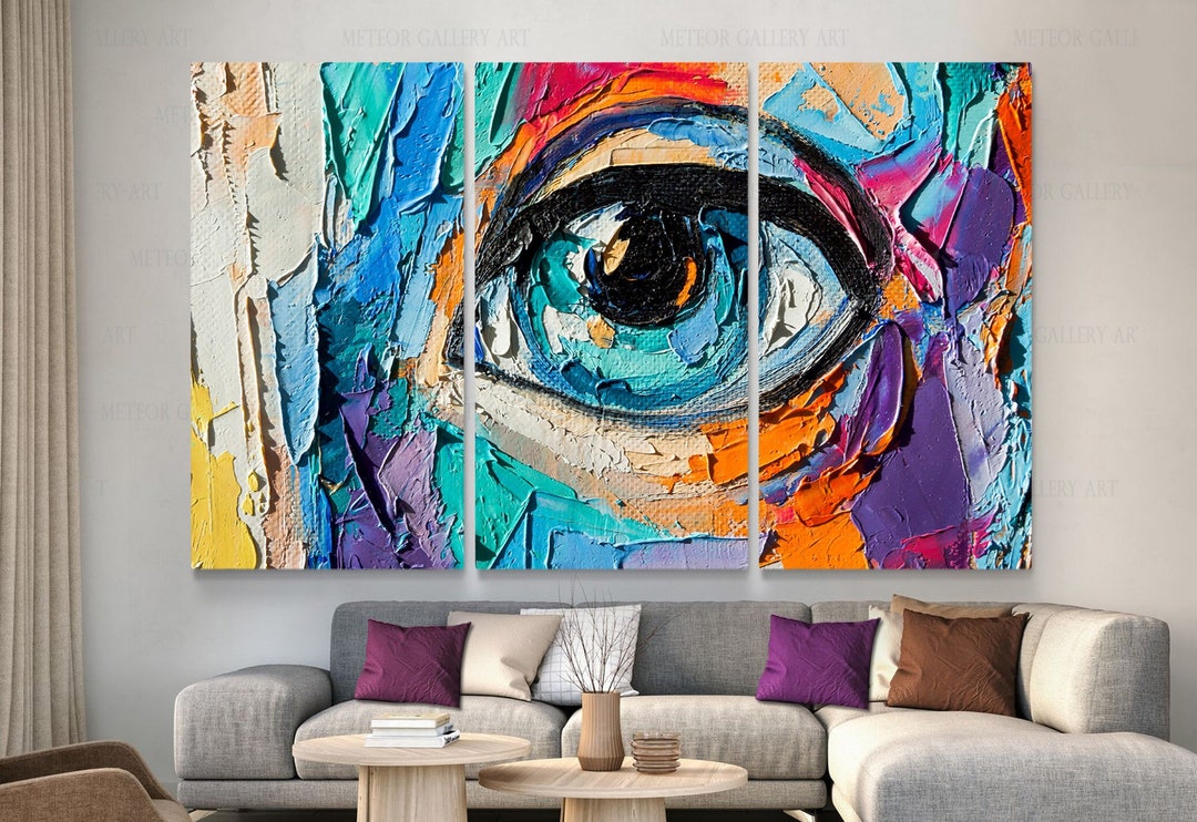 Eye Canvas Painting Abstract Eye Wall Art Colorful Eye Etsy