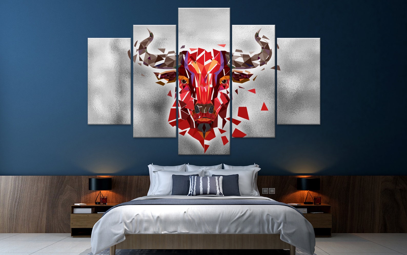 Bull Abstract Painting on Canvas Buffalo Geometric Red Bull Etsy